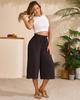 Women's Solid Color Wide-Leg Cropped Pants with Elastic Waistband and Pockets