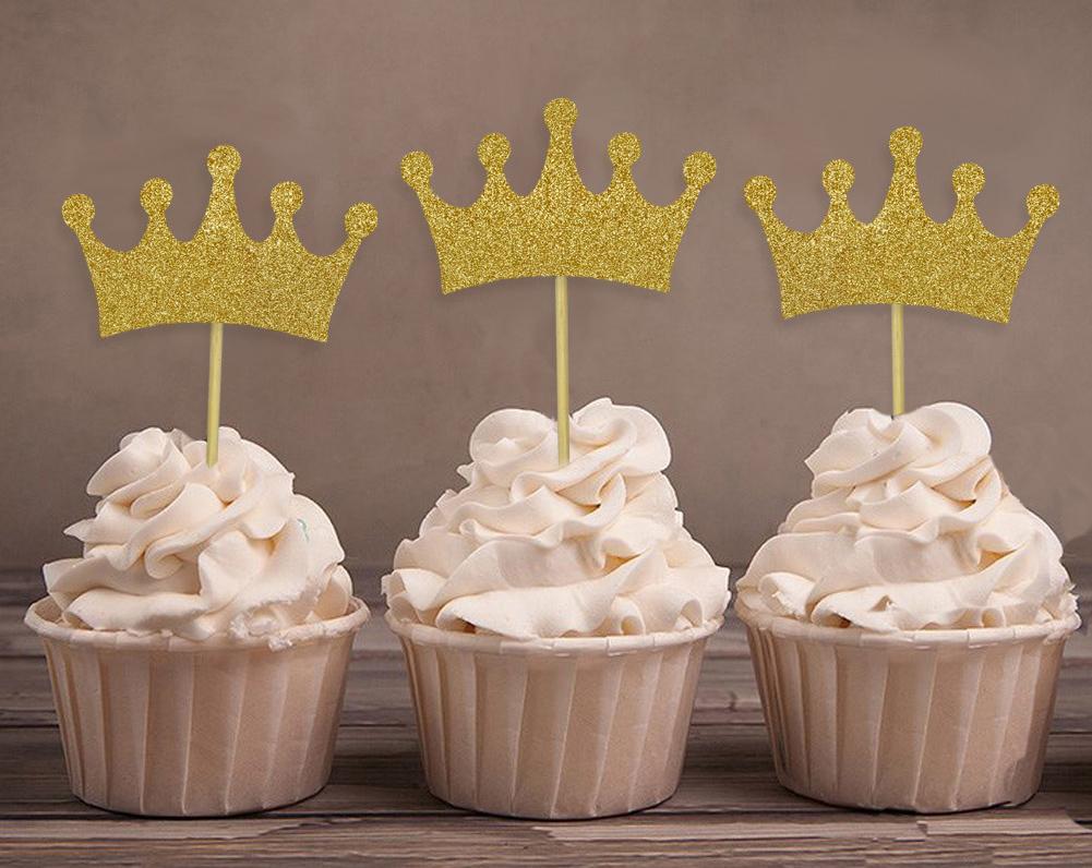 Darling Souvenir| Crown Tiara Shape Cupcake Toppers| Girls Birthday Party Dessert Decorations - Pack Of