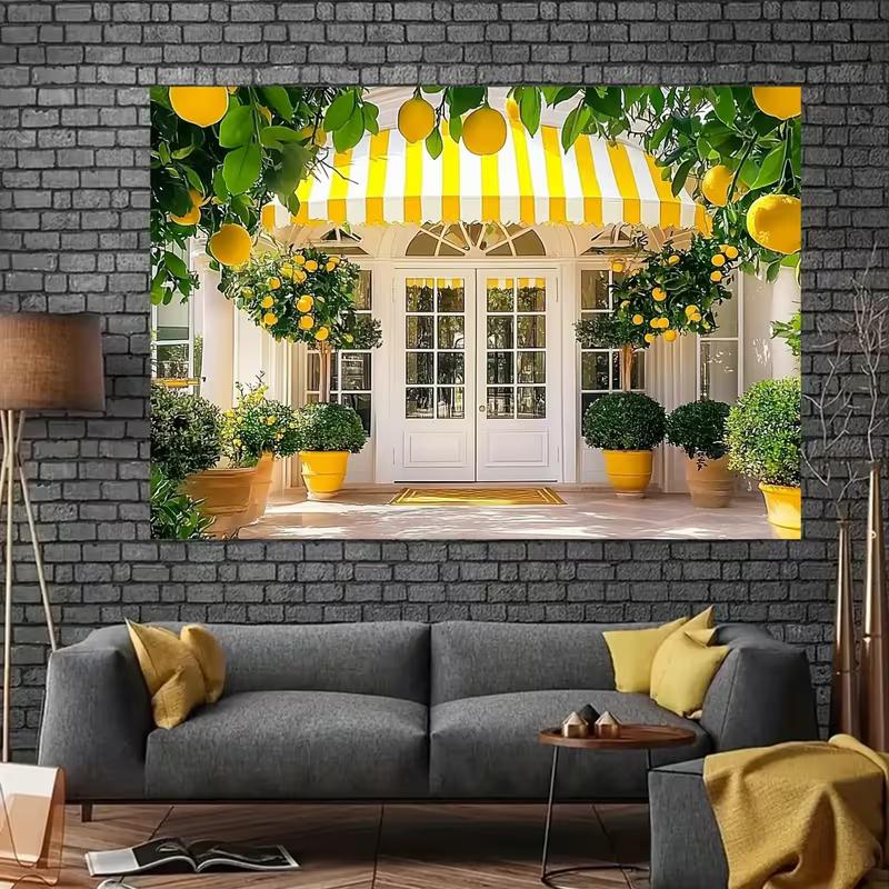 2D Bright Lemon Tree Backdrop, Yellow Potted Lemon Porch Wall Decor for Spring