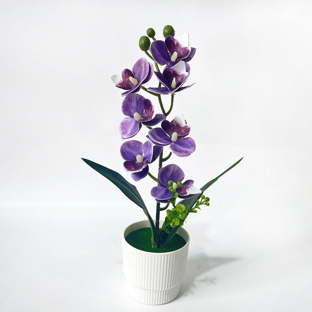With White Pot Artificial Orchid Potted Flower Pink Artificial Faux Plants Indoor Decoration
