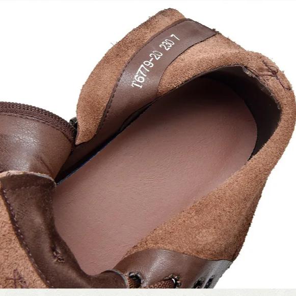 Johnature Retro Women's Ankle Boots Genuine Leather Lace Up Thick Soled Cowhide Short Boots