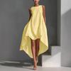 Women's Cotton Linen Sleeveless Midi Dress Crew Neck Asymmetric Hem Tank Dress Summer Casual Beach Sundress