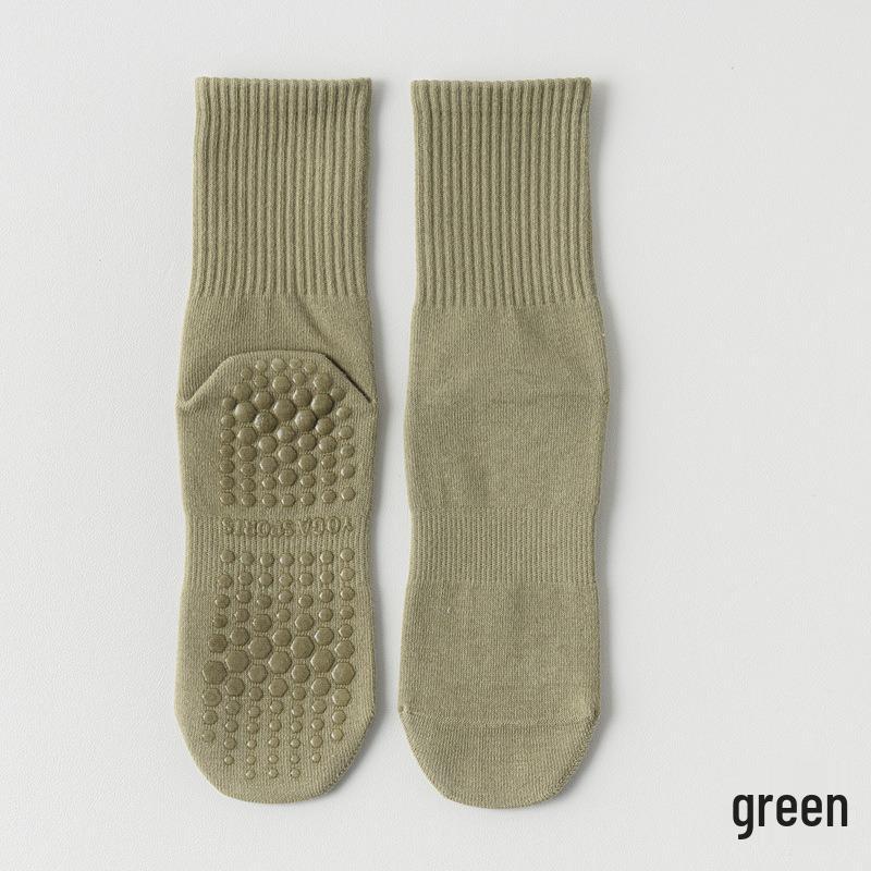 Women s Non-Slip Mid-Calf Yoga & Pilates Socks, 95% Cotton, Seamless, with Silicone Grip One Size зелёный