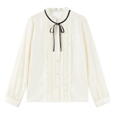 Women's Lace Stand-Collar Textured Blouse