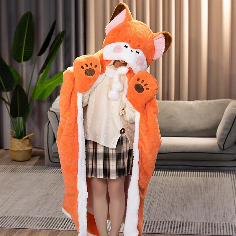 

New Fox Lovely Plush Soft Material Cloak Fox Cape Cartoon Cloak Coral Fleece Air Blankets Birthday Gift Valentine Gifts 80x100cm