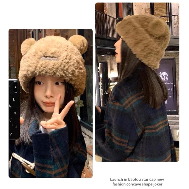 Adult Children Furry Ears Winter Hat Bear Hat New Year Winter Headwear