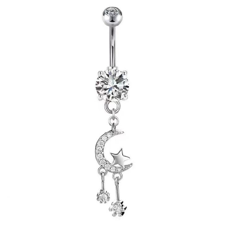 Fashionable Sterling Silver Belly Button Rings for Women Zircon Navel Dangle Body Piercing Jewelry Parties Wear