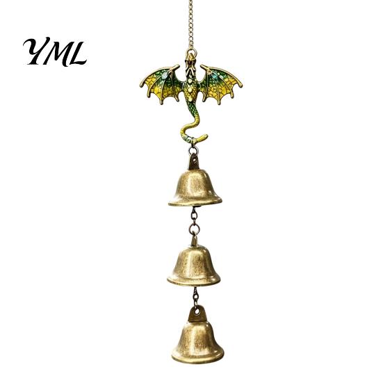 Exquisite Alloy Craft Retro Dragon Hanging Bells, Metal Flying Wind Chime, Rustic Decorative Wall Ornament Fantasy Outdoor Garden for Patio Porch Yard