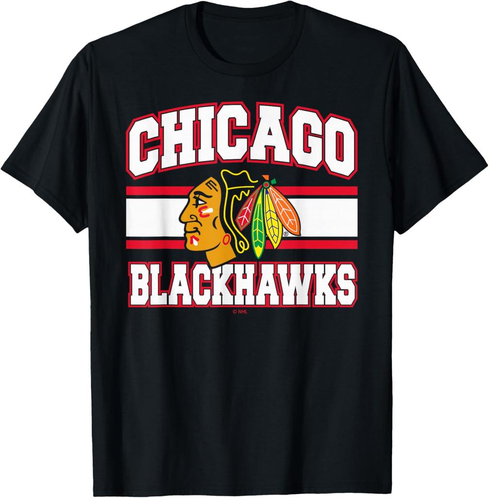 Chicago Blackhawks Stripe Black Officially Licensed T-Shirt