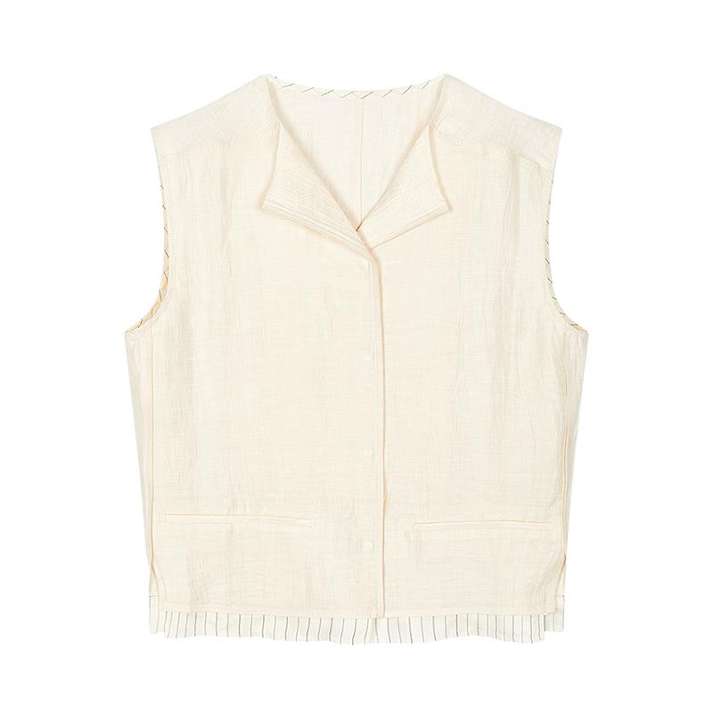 Collarless Sleeveless Straight-Fit Vest