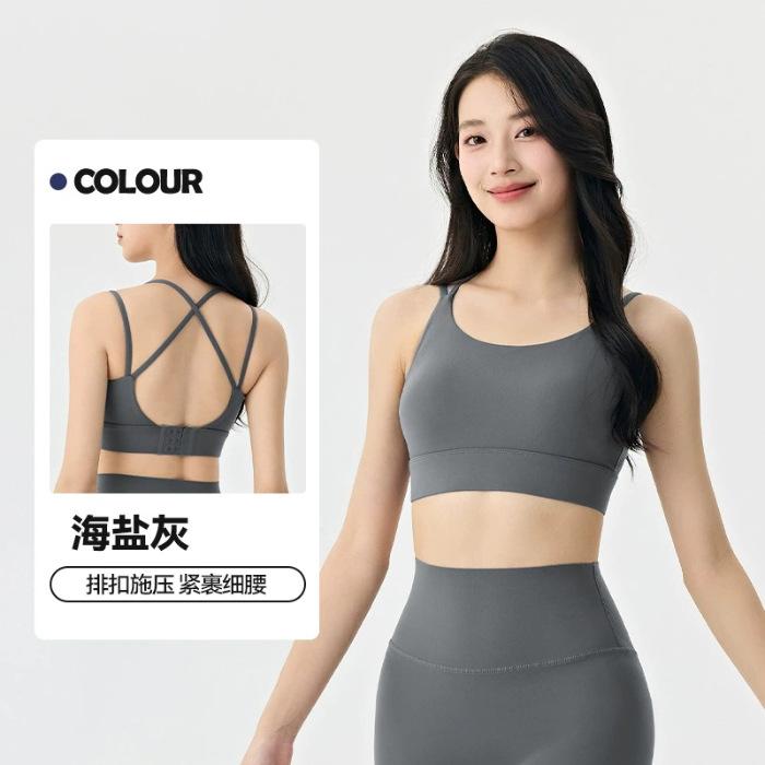 

Thin shoulder strap integrated fixed cup sports underwear medium strength beautiful back sling vest sexy and thin yoga bra L