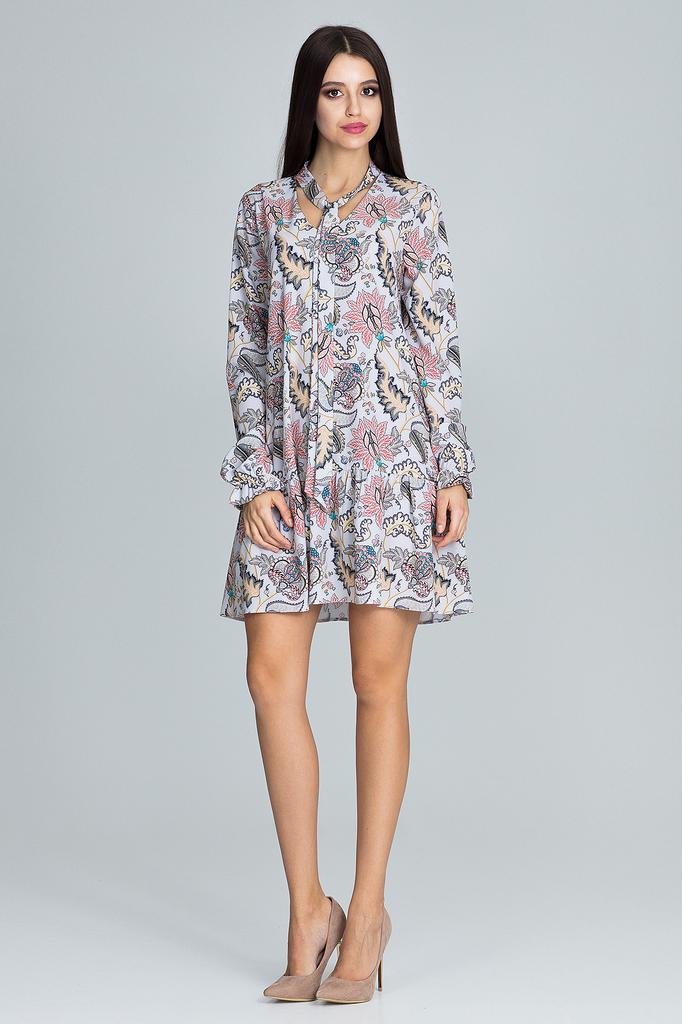 Floral dress with a bow on the neckline - M599 size /