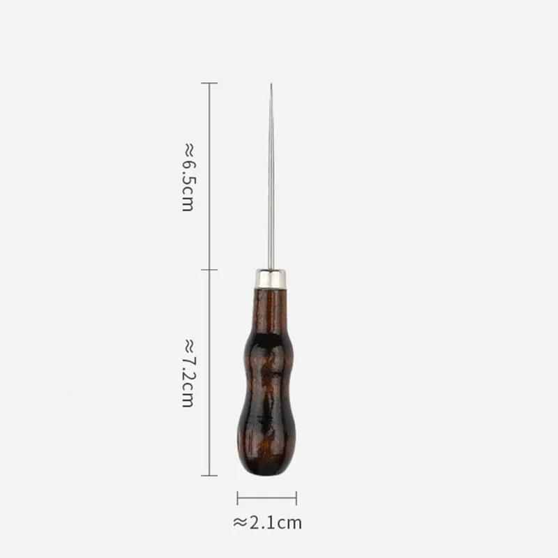 1/3Pcs Wooden Handle Awl DIY Leather Tent Sewing Awl Pin Punch Hole Repair Tool Hand Stitcher Leathercraft Needlework