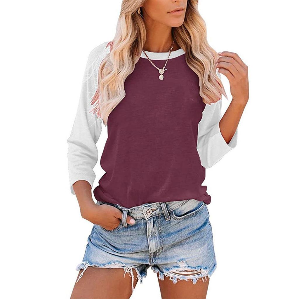Women's Casual Colorblock Long Sleeve T-shirt Top