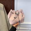 Elegant Women's Drawstring Bucket Butterfly Chain Shoulder Bag Fashion PU Top-Handle Solid Color Crossbody Bag KTY