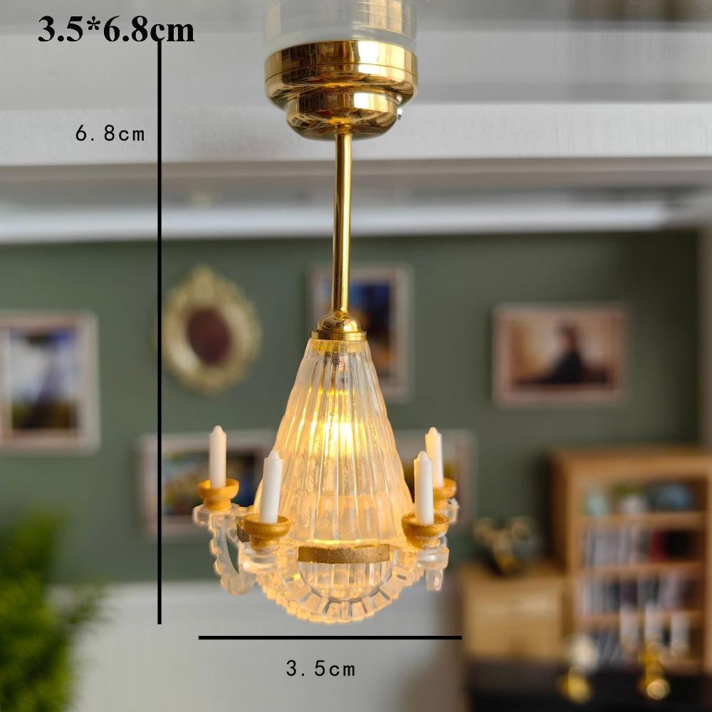7 Styles Miniature LED Golden Light Mini Ceiling Lamp Chandelier Doll House Accessories
