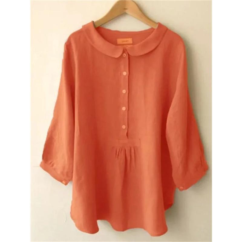 Korean Doll Neck Single Breasted Half Open Shirt Women Sweet Style Solid Color Sleeve Blouse