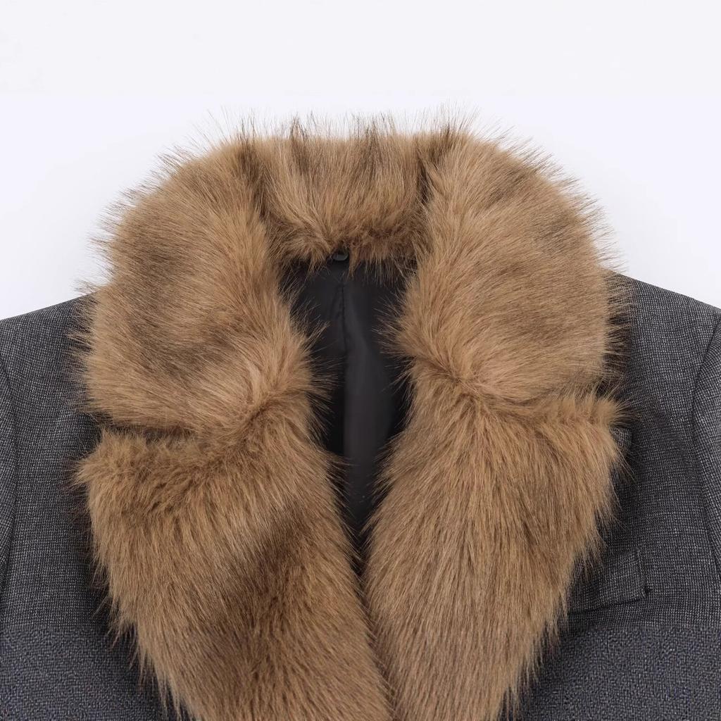 Women's Clothing Autumn and Winter New Artificial Fur Effect Fur Collar Suit Fashion Commuter Suit Jacket