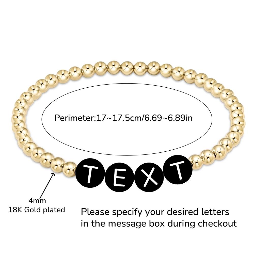 Vlen Custom Name Bracelet 18 K Gold Plated Beads White & Black Text Elastic Personalized Handmade Jewelry Gift for Women