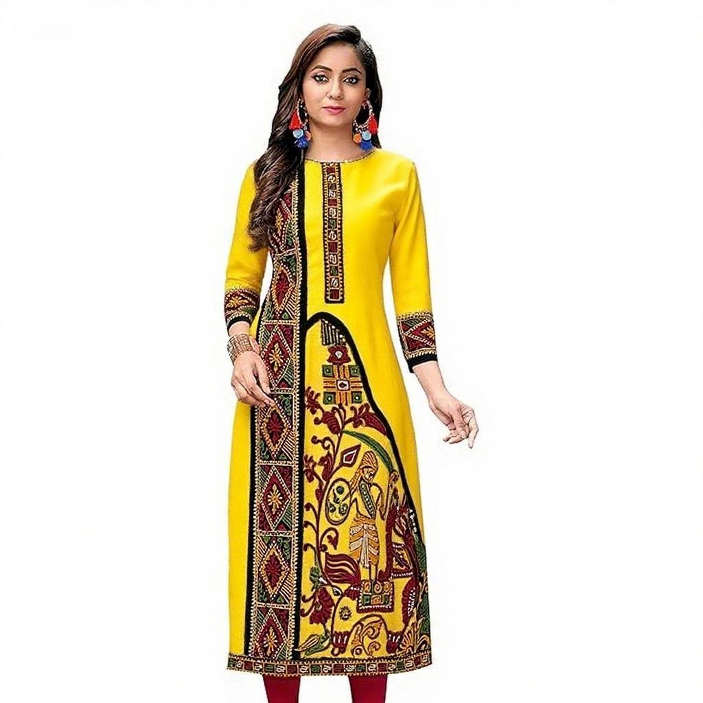 

Kurti, hot new styles, full ethnic prints breathable fabric, all day comfort, women s kurti tops, stylish S бежевий