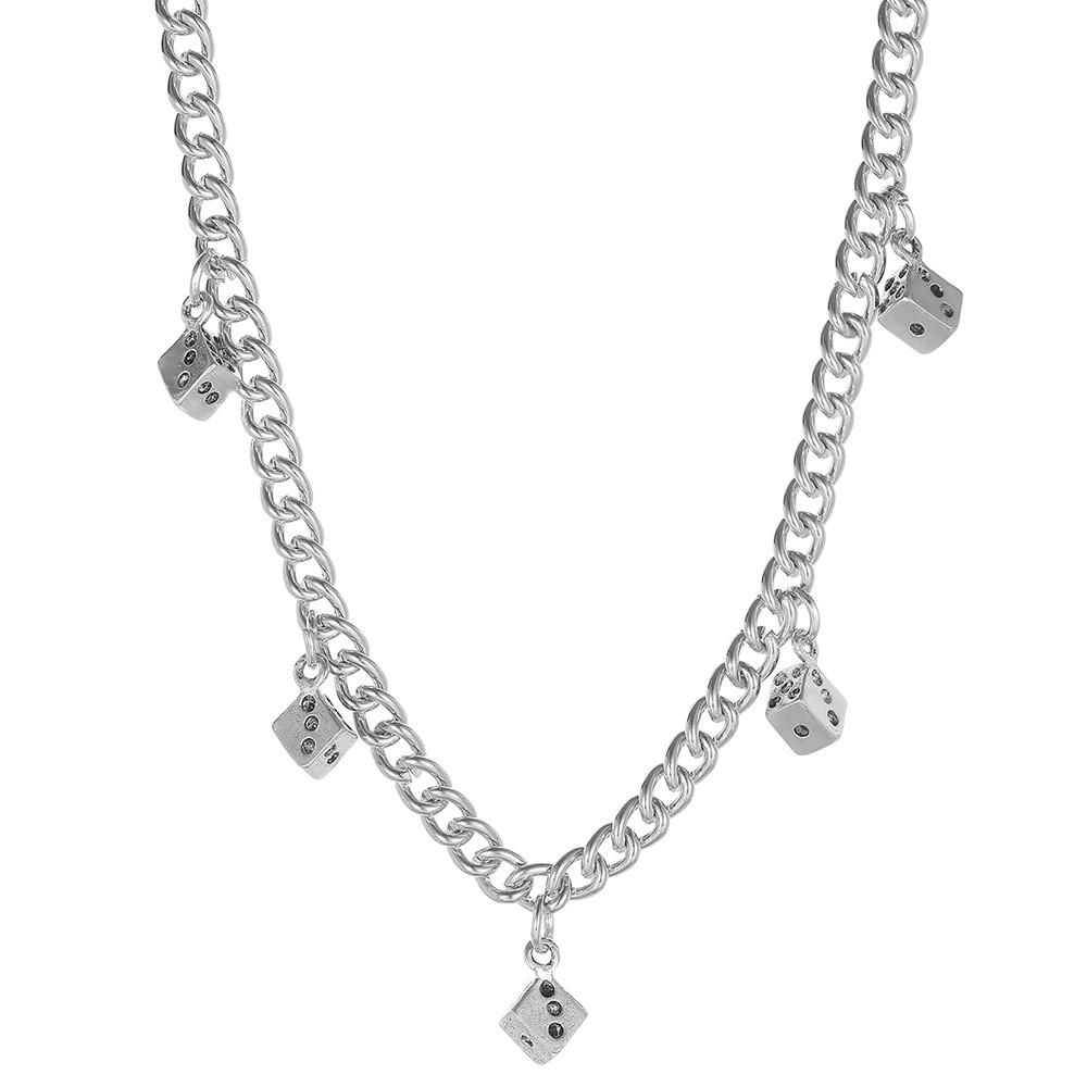 Stylish Geometric Dice Pendant Necklace For Women In Elegant Silver Finish