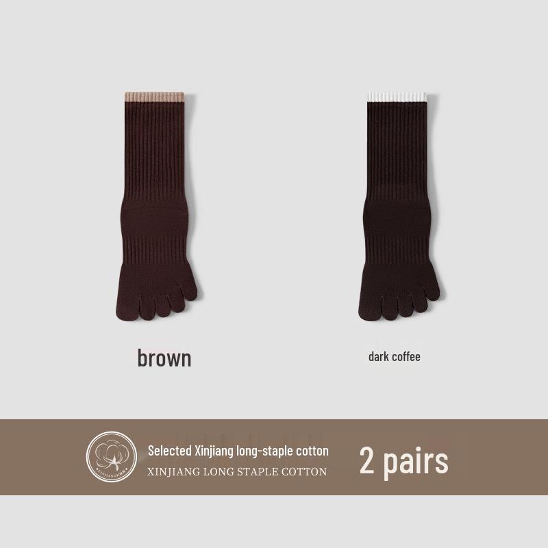 Women's Five-Finger Yoga Socks - Pure Cotton, Odor-Resistant, Sweat-Absorbent, Breathable, Antibacterial, Mid-Calf Toe Socks for Autumn/Winter.