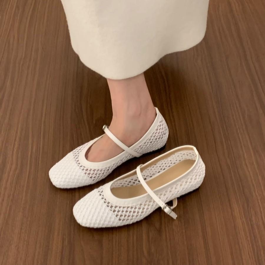 Mesh Woven Shallow Mouth Flat Bottom Loafer Beanie Shoes 2025 New French Style Inner Height Increase Commuting Night and Evening Single Shoes Women
