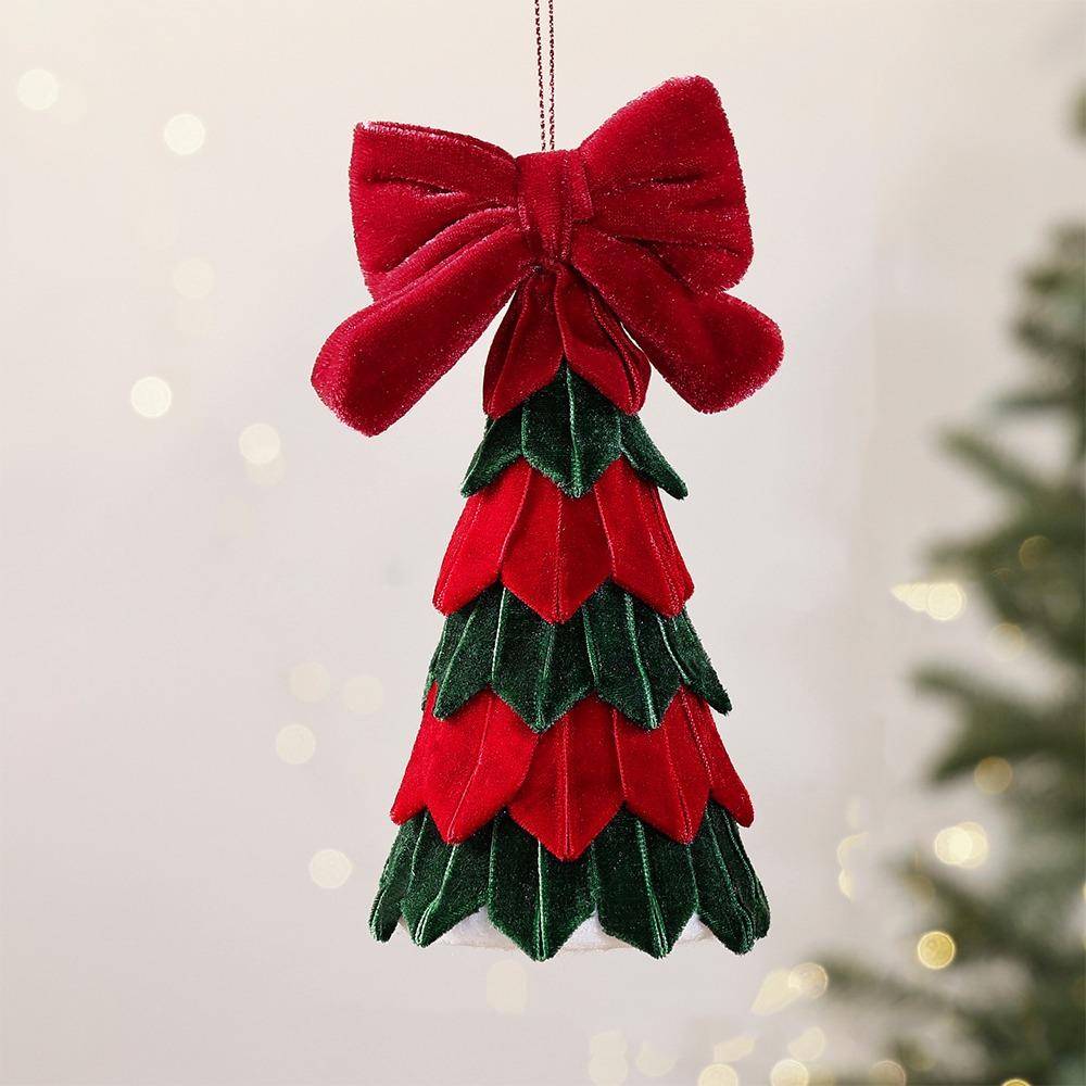 Vintage Bow Fabric Xmas Tree Pendant Layered Cut Tree-Shaped Holiday Hanging  Christmas Desktop