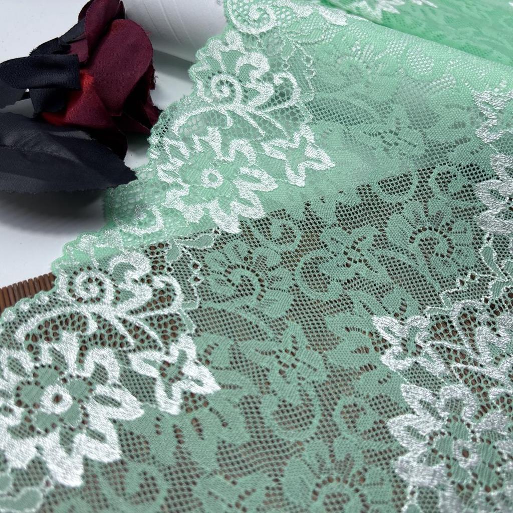 17.5cm Wide Elastic Lace, Light Cyan Stretch Mesh Lace Trim for Lingerie, Bra, Underwear, Dress, Garment, Crafting & Sewing