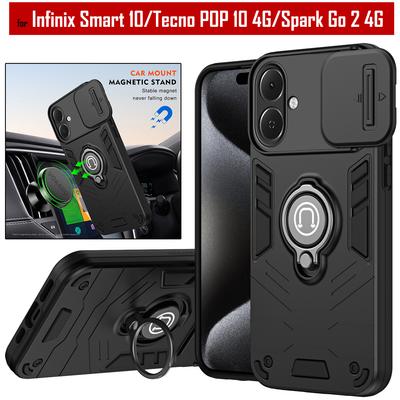 Husă cu protecție glisantă pentru obiectiv pentru Infinix Smart 10 4G Husă cu inel magnetic suport acoperire pentru Teccno Pop 10 Spark Go 2 4G Husă