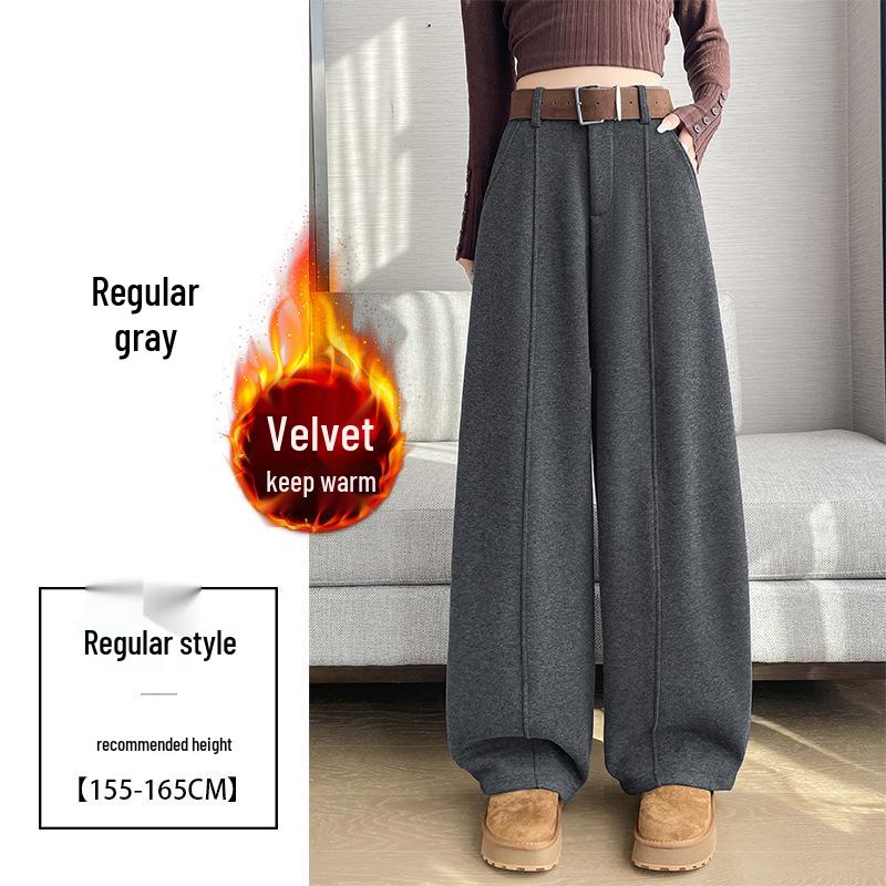 

Women s High-End Pumpkin Orange Wool Suit Pants - Curved Leg, Wide Drape, Plus Velvet, Thick & Casual for Winter L