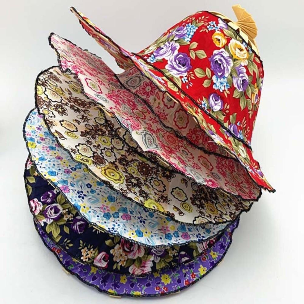 Foldable Fan Sun Hats Wide Brim Bamboo Sunscreen Cap Women Sunhat Folding Fan Hat  Summer