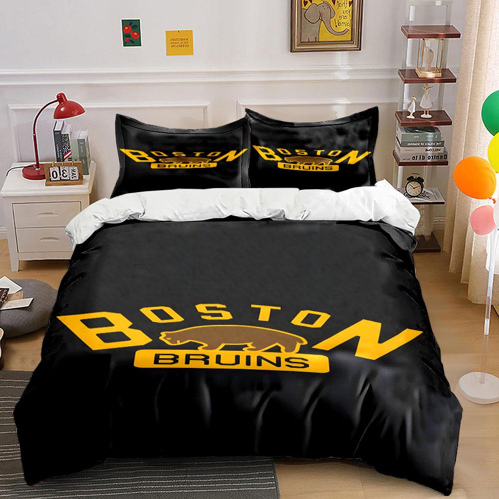Boston Bruins Logo Design Bedding Set Print Bedding Set Duvet Cover Pillowcases (1* Duvet Cover 2* Pillowcases Do Not Include Comforter)