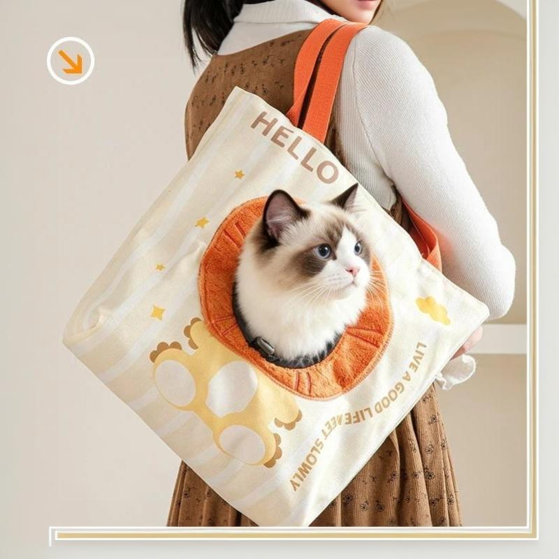 Cartoon Leinwand Haustiertransporttasche Tragbare Katze Tragetasche Kleiner Hundetransporttasche Handtasche Mit Kopf-Raus-Fenster Für Outdoor-Reisen Spaziergänge