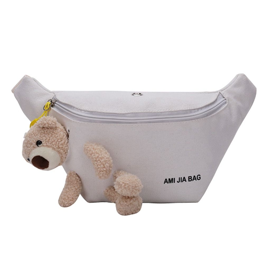 New Women's Cute Bear Waist Bag Canvas Belt Bags Designer Crossbody Chest Bag Female Solid Fanny Pack Banana Hip Purse