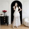 One-word Shoulder White Light Wedding Dress Bridal French Mesh Splicing Dress Advanced Texture Small Man Going Out Yarn Long Dress