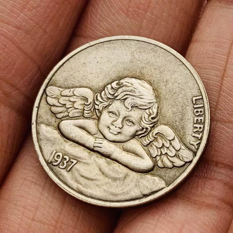 1937 Wandering Coin Angel Baby Brass Old Silver Commemorative Medal Collection 20mm Craft Copper Silver Coin Commemorative Coin