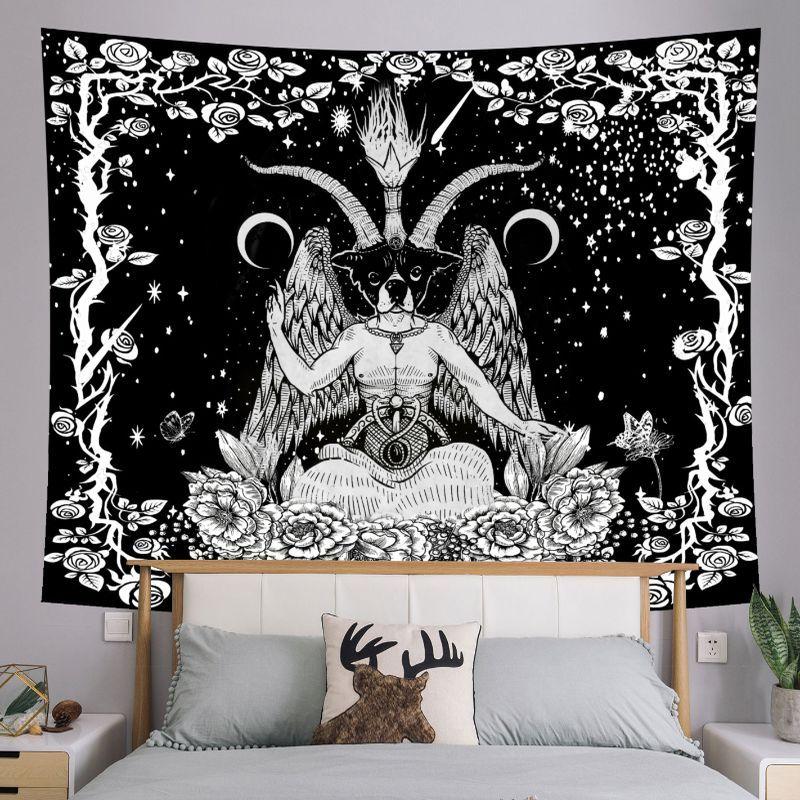 UFO Alien Abduction Black White Wall Tapestry Flying Saucer Beam Mountain Cloud Retro Sci Fi Space Extraterrestrial Decor