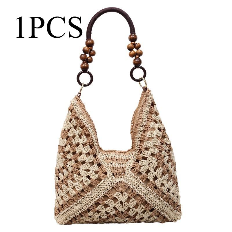 

1 шт. Соломенная сумка в богемном стиле через плечо, пляжная сумка, женская сумочка, ручной работы, подходит для путешествий, шопинга, использования на пляже