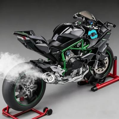 Arranque por Llave 1:9 H2 H2R Aleación Modelo de Motocicleta de Carreras Fundición a Presión Modelo de Motocicleta Deportiva de Pista Sonido y Luz Con Spray Juguete Regalo para Niño