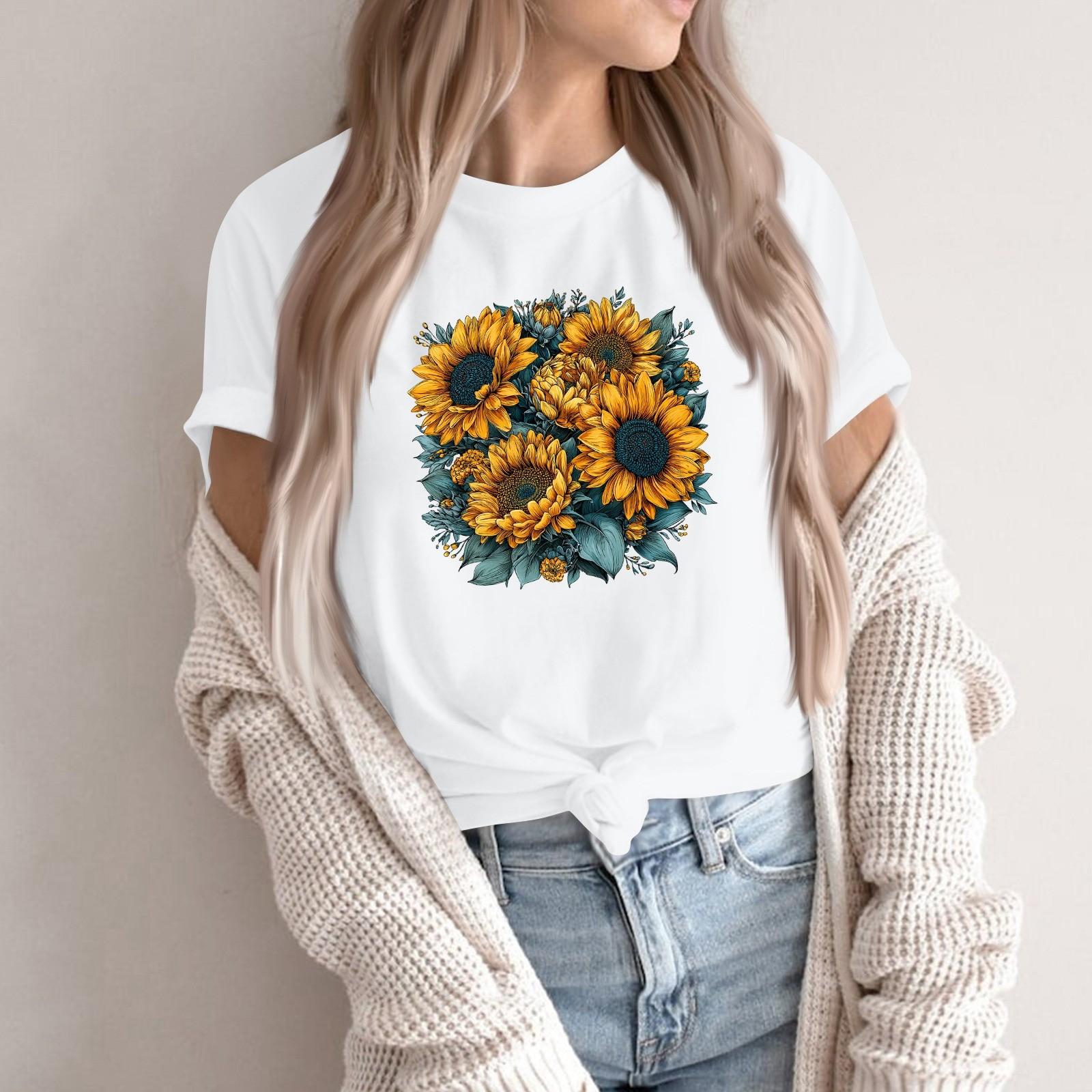 

Women s Fashion Casual Printed Round Neck Short Sleeved Pullover T-Shirt Top S білий