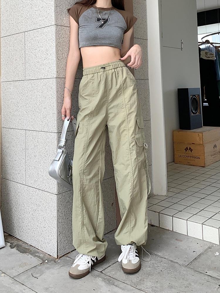 

Летние хип-хоп плиссированные танцевальные рабочие брюки прямые драпированные повседневные широкие брюки на кулиске брюки женский тренд XXL зелёный