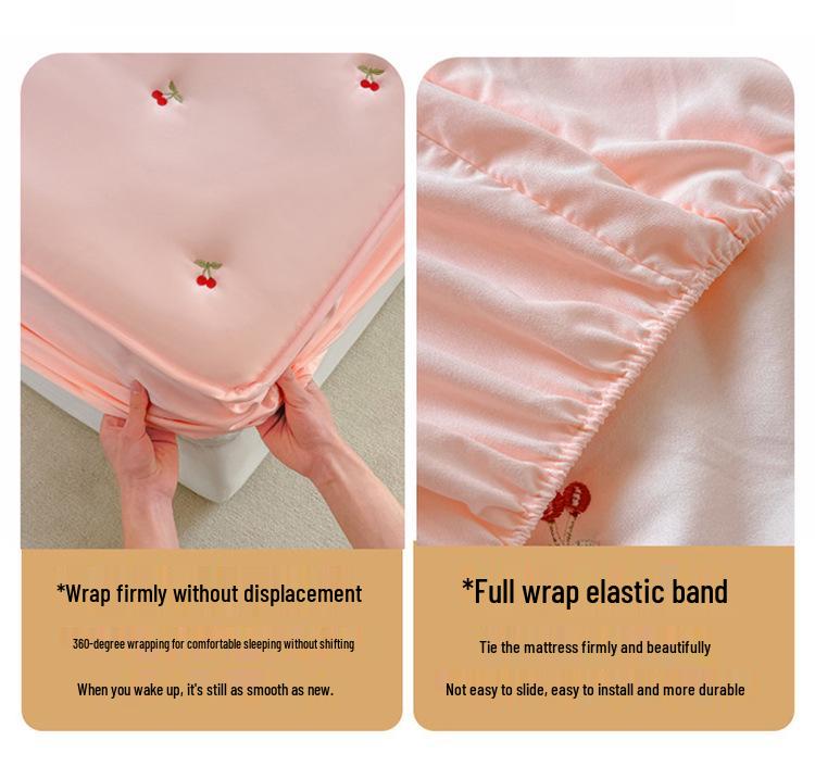 Embroidered Quilted Soybean Cotton Dustproof Non-Slip Fitted Sheet – Skin-Friendly & Soft Bed Cover