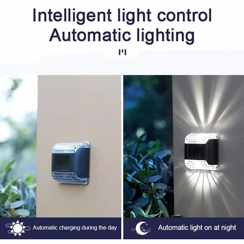 Warm White & White Light Outdoor Solar Wall Lamp Garden Landscape Lighting Courtyard Corridor Walkway Step Deck Stairs LED Night Iight Christmas Decor