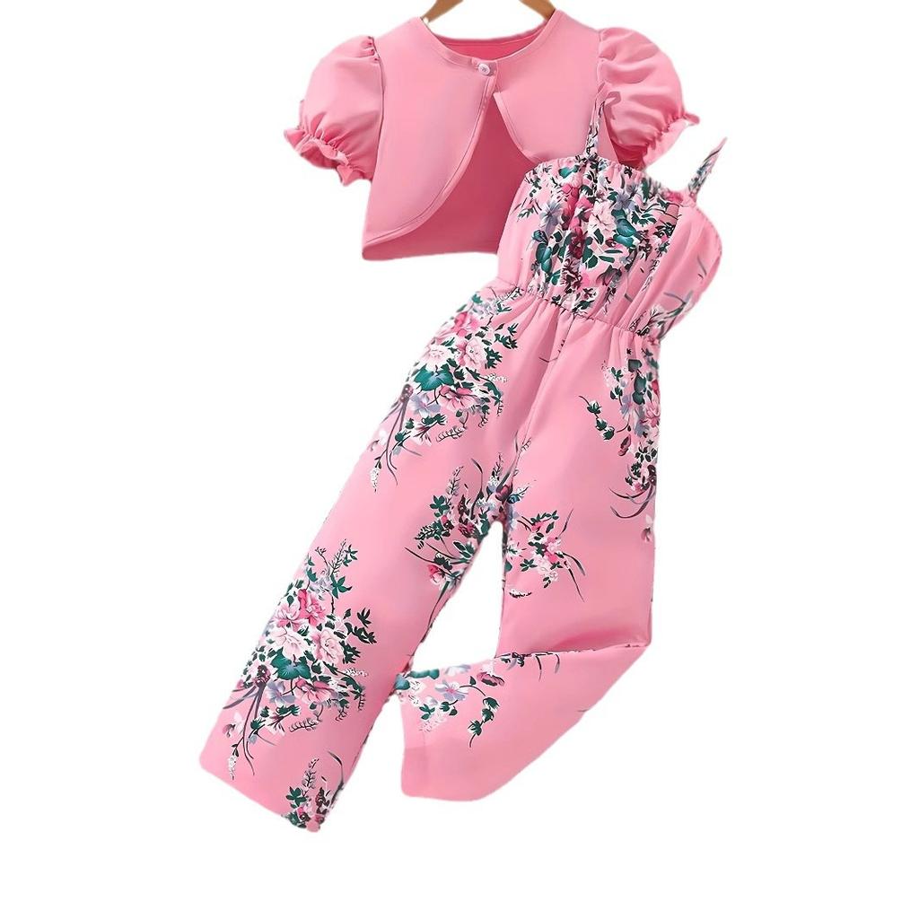 Floral Print Romper Suit for Girls Casual Fashion Suit for Children