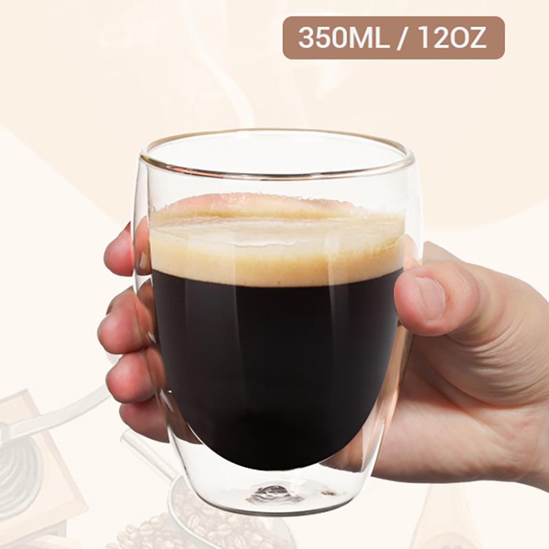 2Pcs 12OZ Double Wall Glass Cups Insulated Coffee Mug Tea Milk Juice Latte Cup Borosilicate Drinking Glasses for Ice Hot Drinks