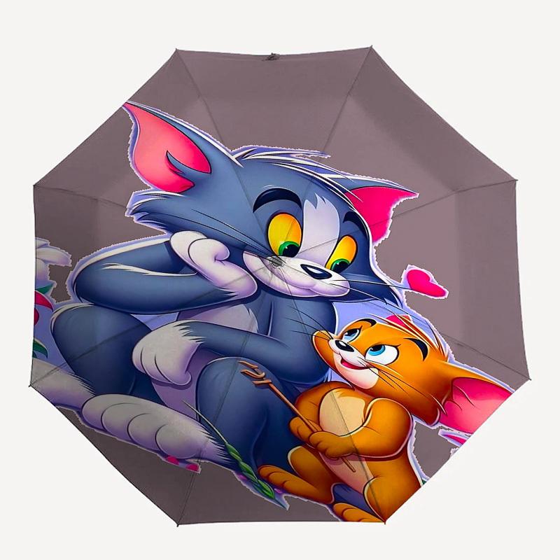 

1pc Tom and Jerry Automatic Folding Umbrella - Compact 8-Rib Design, Durable Plastic & Iron1499L