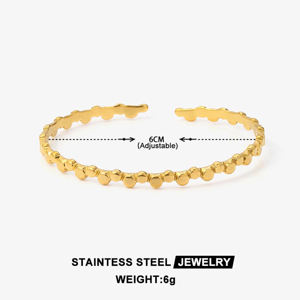 18K Gold Plated Round Dot Open Stainless Steel Bracelet for Women - Fade-resistant and Stylish