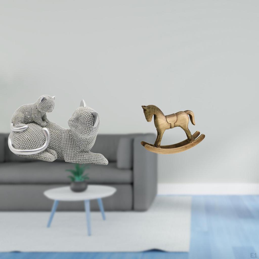 Cat And Horse Wood Art Sculpture Decorative Figurine for Bedroom Living Room Office Centerpiece