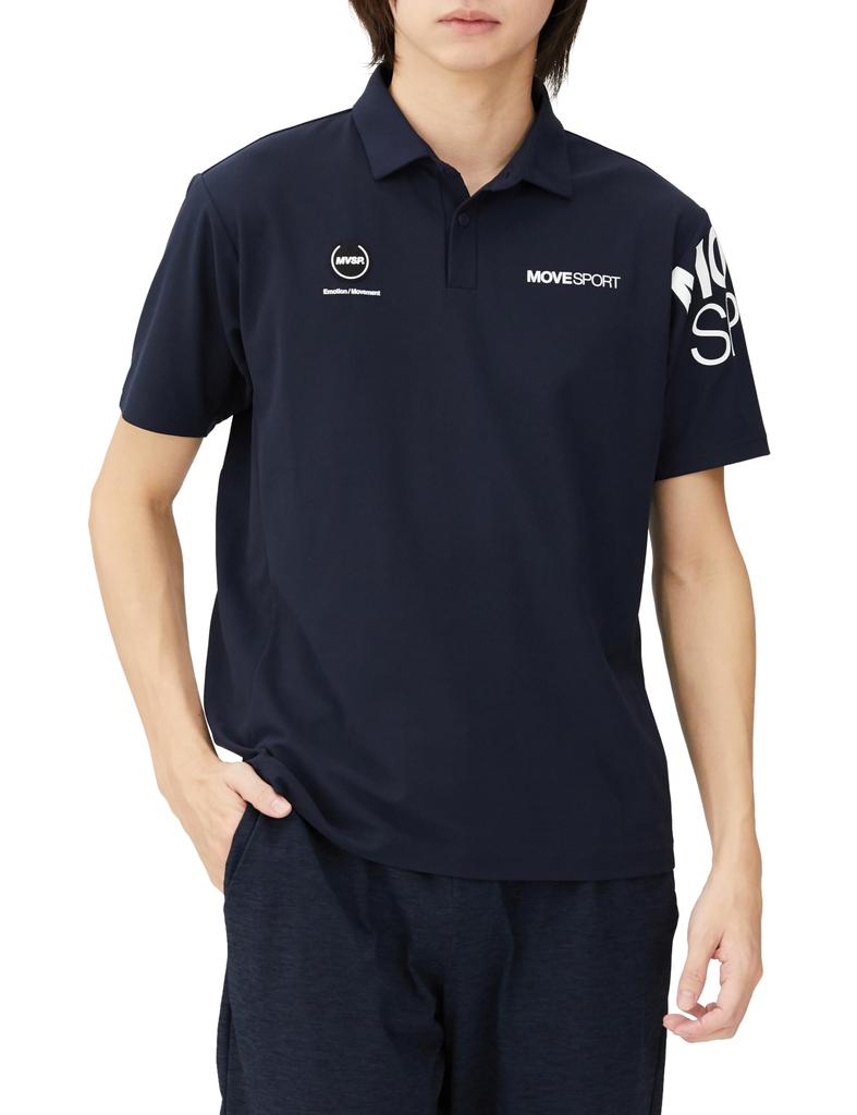 Move Sports Navy Polo Short UV Training Size M Men's DX-C2853AZ Shirt, Sleeve, Protection, Sweat-Wicking, Quick-Drying, Stretch, Sunscreen, Shirt,